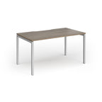 Rectangular desk with wood-effect top and silver frame on a white background