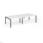 Office bench desks with white top and black legs on a white background