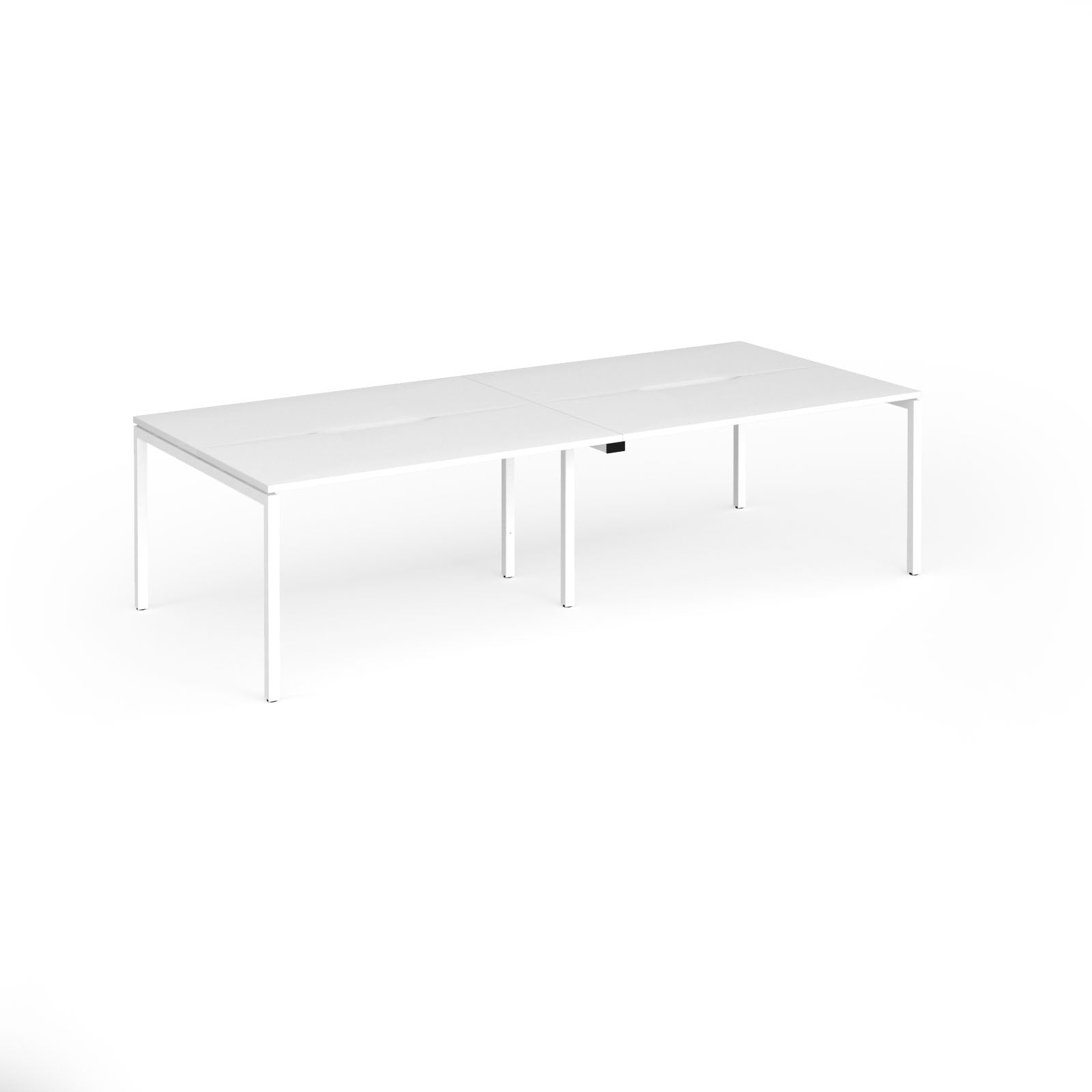 Office bench desks with white top and legs on a white background