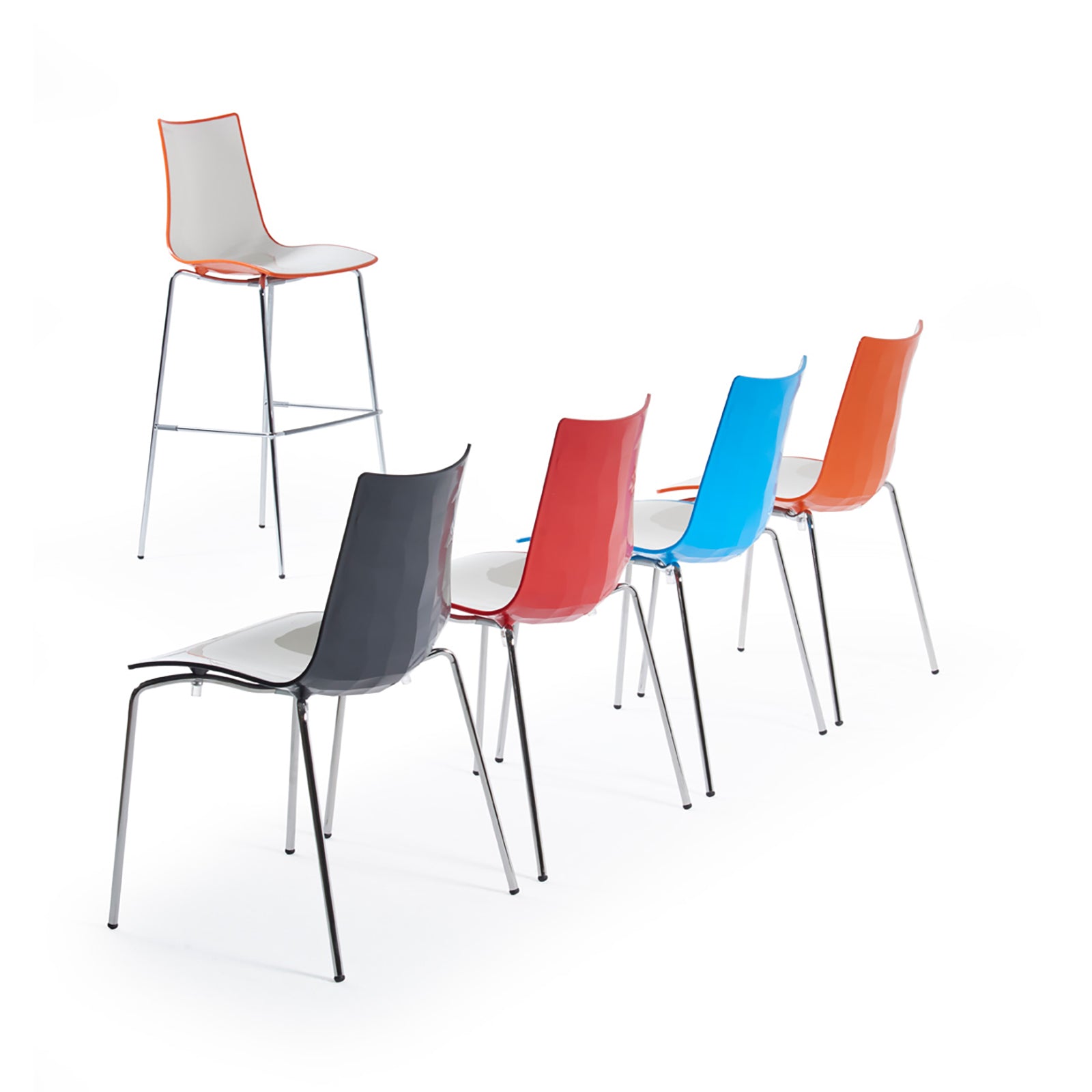 Set of colorful chairs on a white background