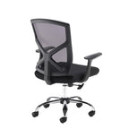 Black office chair with mesh backrest on a white background
