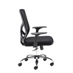 Black office chair with mesh backrest on a white background