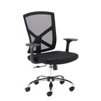 Black office chair with mesh backrest on a white background