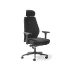 Black office chair with headrest on a white background