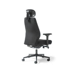 Black office chair with headrest on a white background
