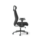 Black office chair with headrest on a white background