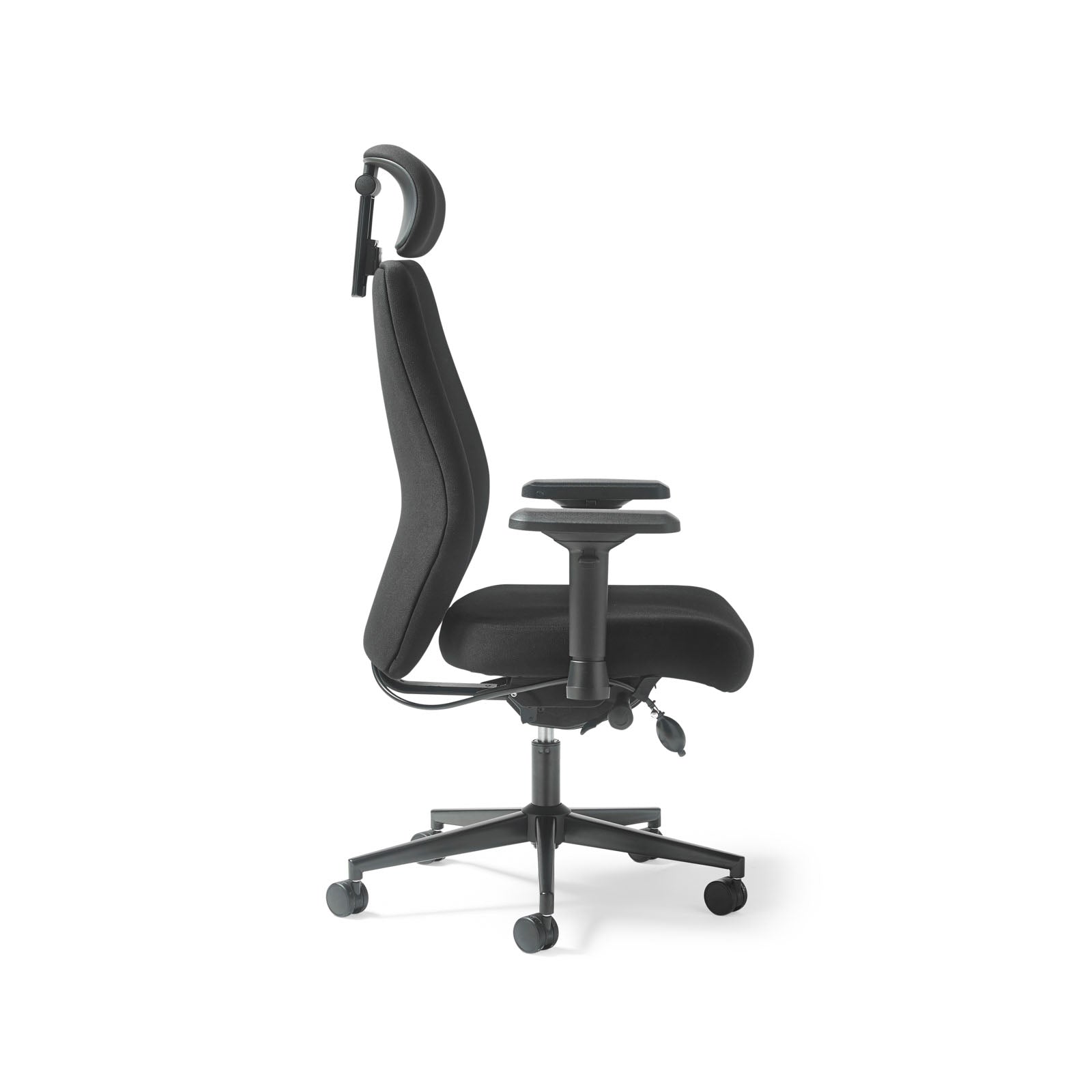 Black office chair with headrest on a white background