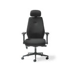 Black office chair with headrest on a white background