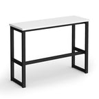 A modern high table with a white rectangular top and a black metal frame, shown on a clean white background.