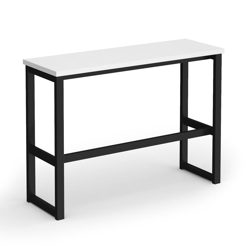 A modern high table with a white rectangular top and a black metal frame, shown on a clean white background.