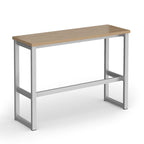 A modern high table with a light wood-look top and a silver metal frame, shown on a plain white background.