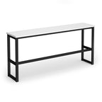 A modern high table with a white rectangular top and a black metal frame, shown on a clean white background.