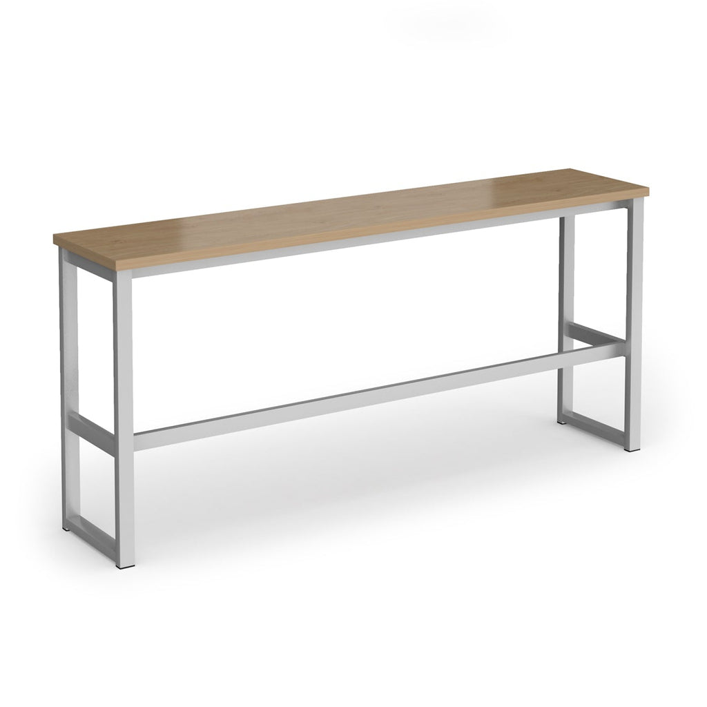 A modern high table with a light wood-look top and a silver metal frame, shown on a plain white background.