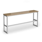 A modern high table with a light wood-look top and a silver metal frame, shown on a plain white background.
