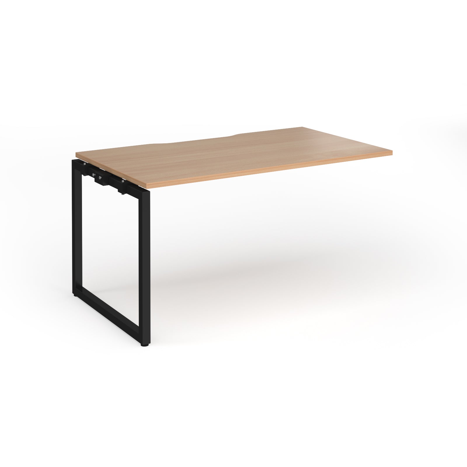 Desk add-on with wood-effect top and black metal frame on a white background
