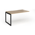 Desk add-on with wood-effect top and black metal frame on a white background