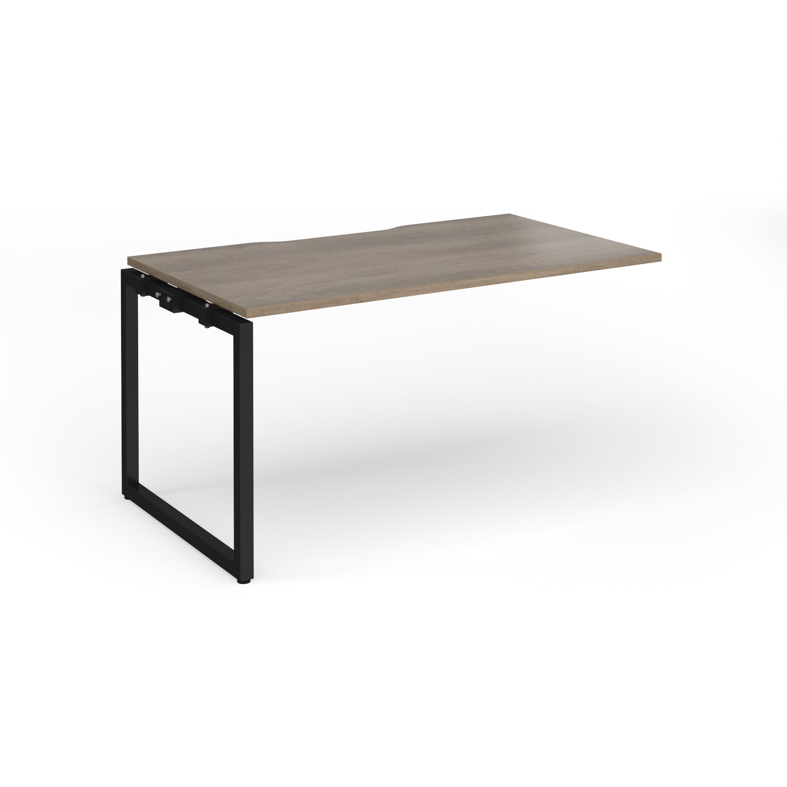 Desk add-on with wood-effect top and black metal frame on a white background