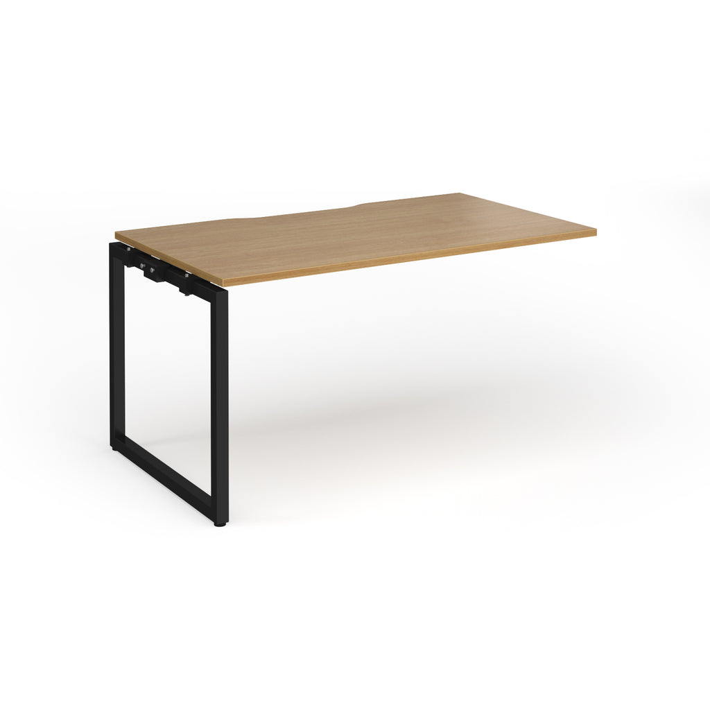 Desk add-on with wood-effect top and black metal frame on a white background