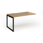 Desk add-on with wood-effect top and black metal frame on a white background