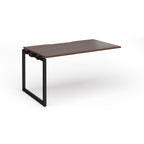 Desk add-on with wood-effect top and black metal frame on a white background