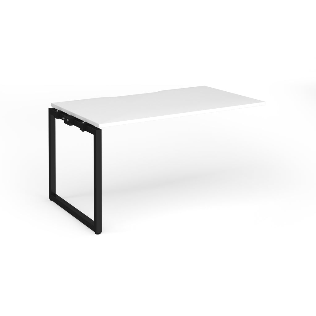 Desk add-on with white top and black metal frame on a white background