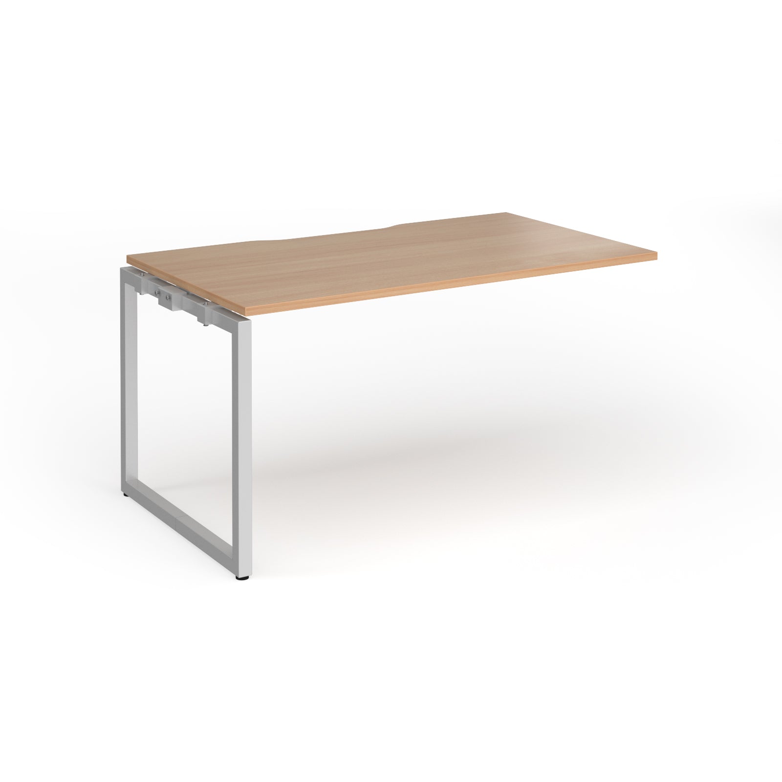 Desk add-on with wood-effect top and silver metal frame on a white background