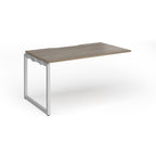 Desk add-on with wood-effect top and silver metal frame on a white background