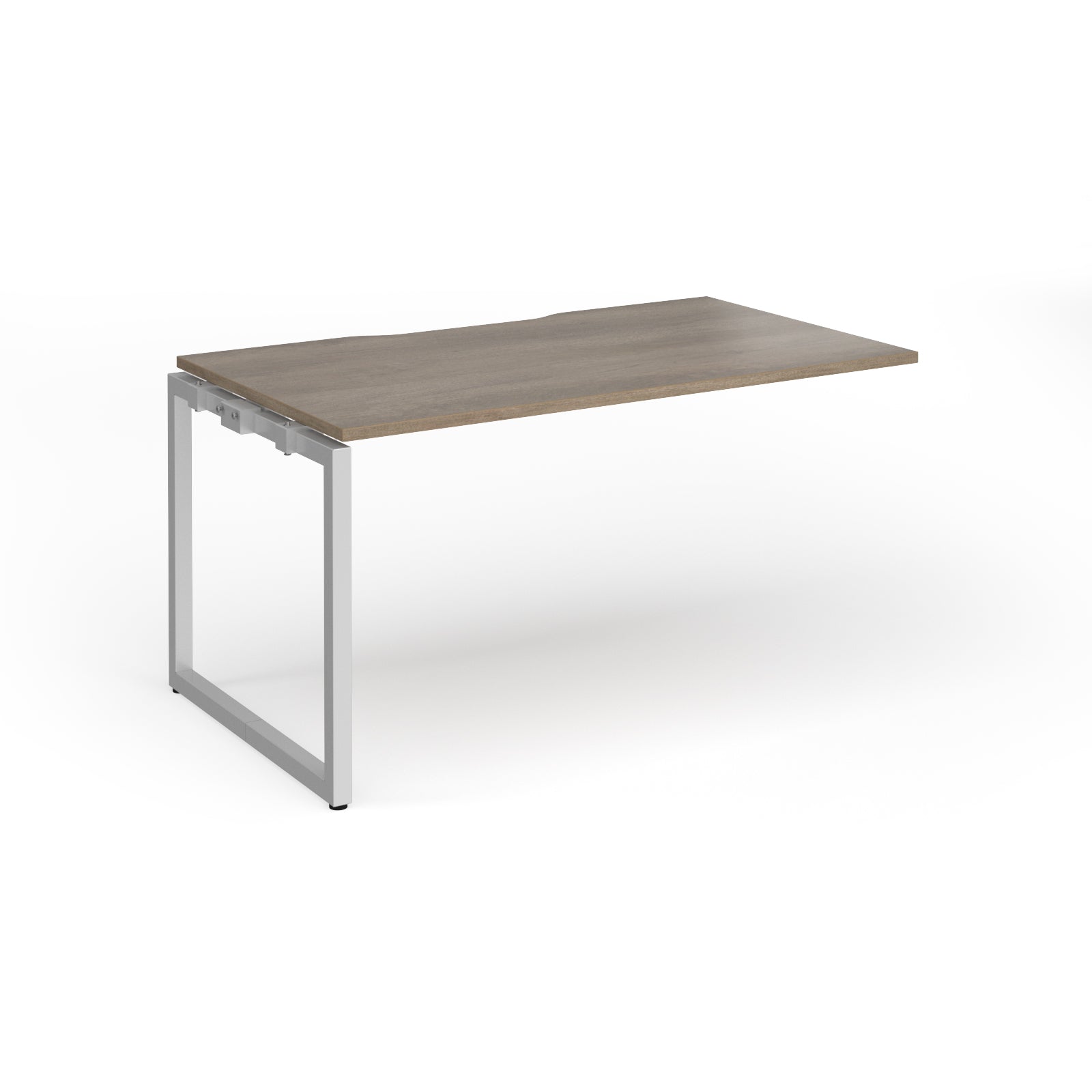 Desk add-on with wood-effect top and silver metal frame on a white background