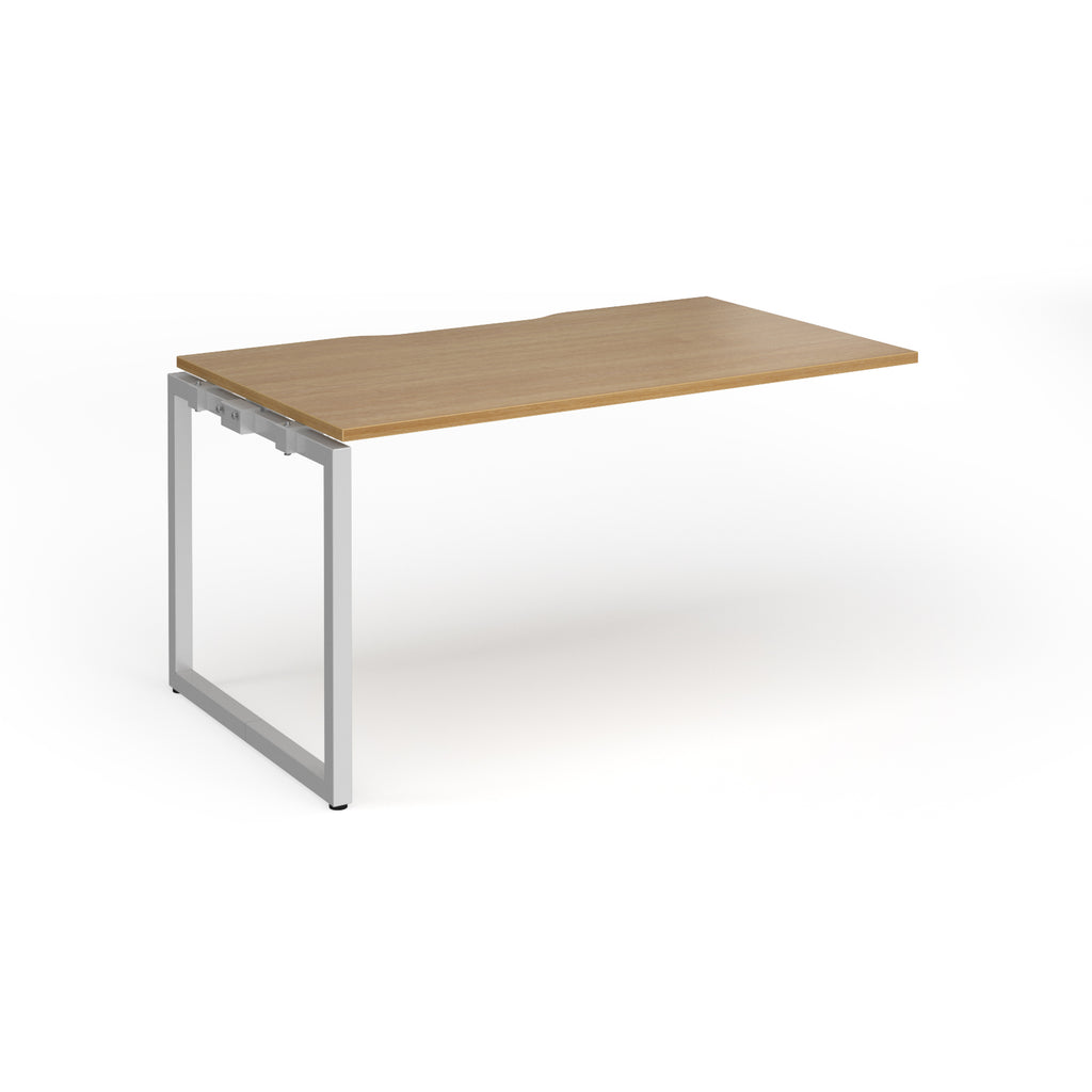 Desk add-on with wood-effect top and silver metal frame on a white background