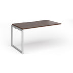 Desk add-on with wood-effect top and silver metal frame on a white background