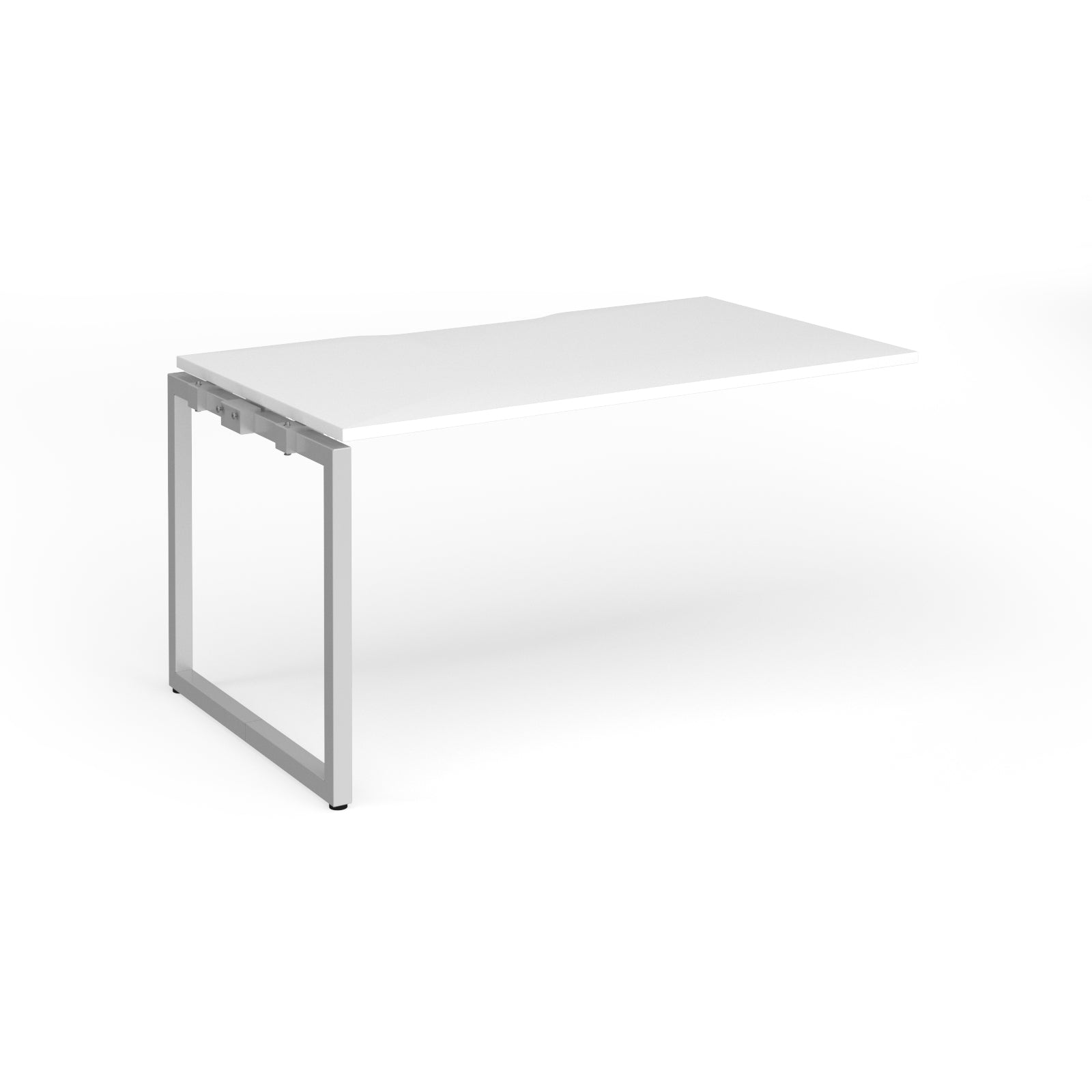 Desk add-on with white top and silver metal frame on a white background