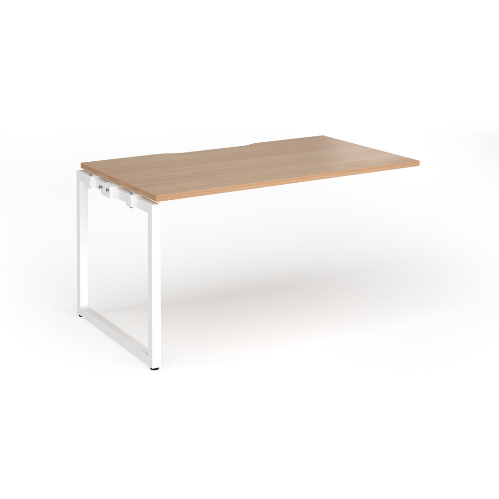 Desk add-on with wood-effect top and white metal frame on a white background