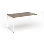 Desk add-on with wood-effect top and white metal frame on a white background