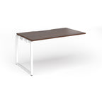 Desk add-on with wood-effect top and white metal frame on a white background