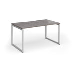 Rectangular desk with grey wood-effect top and silver metal legs on a white background