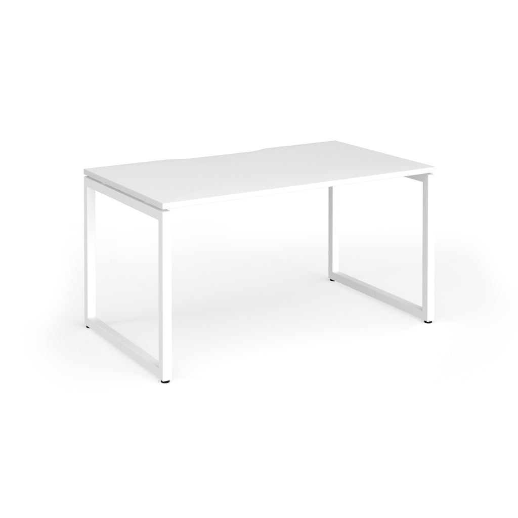 White office desk with metal frame on a white background