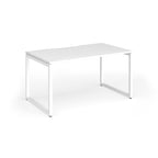 White office desk with metal frame on a white background