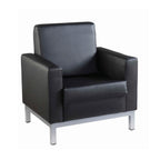 Black leather armchair with chrome legs on a white background