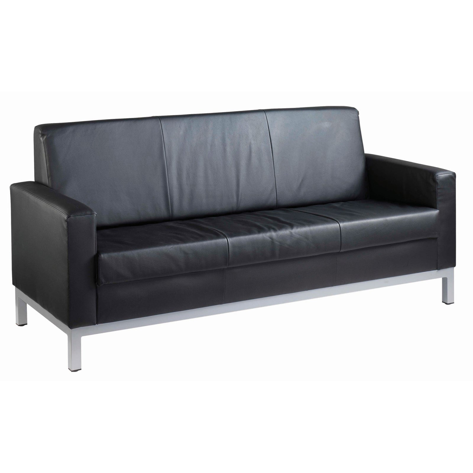 Black leather sofa on a white background