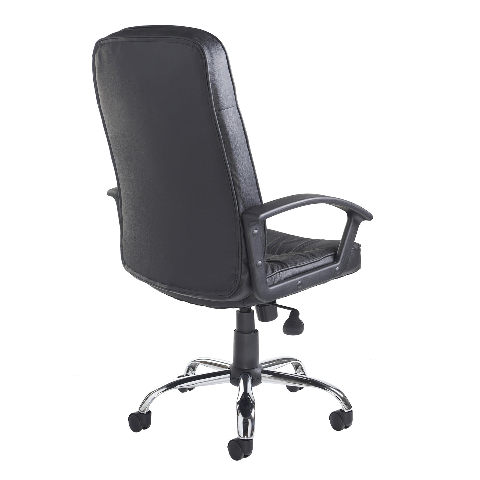 Black office chair with chrome base on a white background