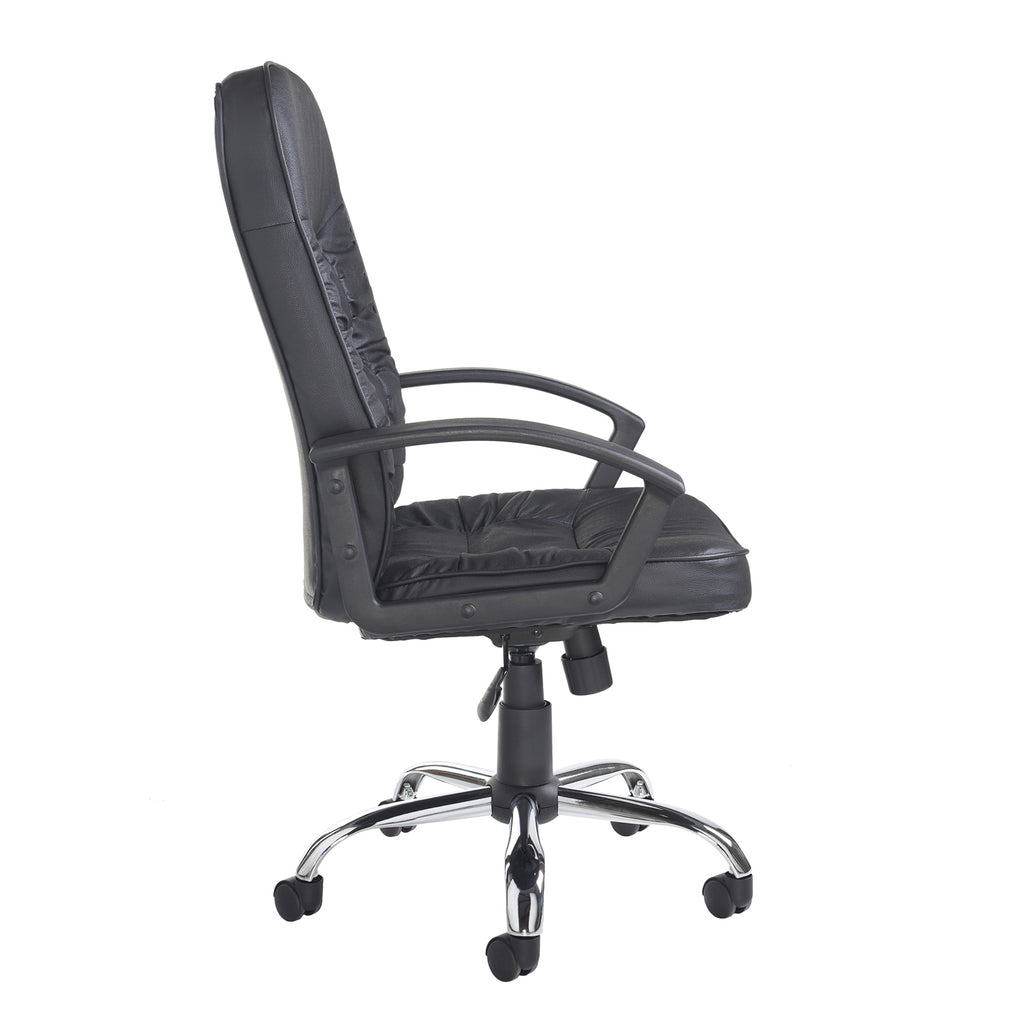 Black office chair with chrome base on a white background