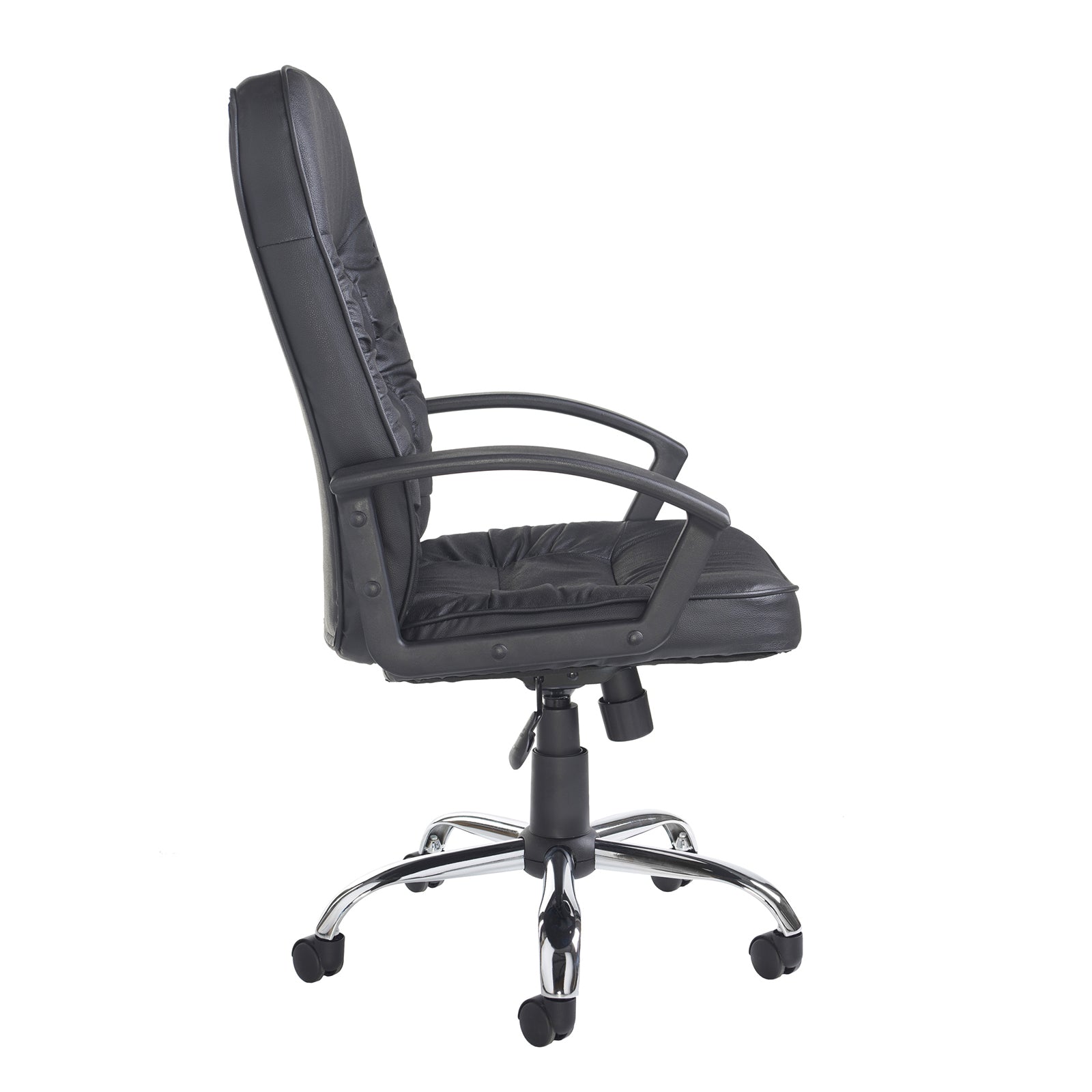 Black office chair with chrome base on a white background