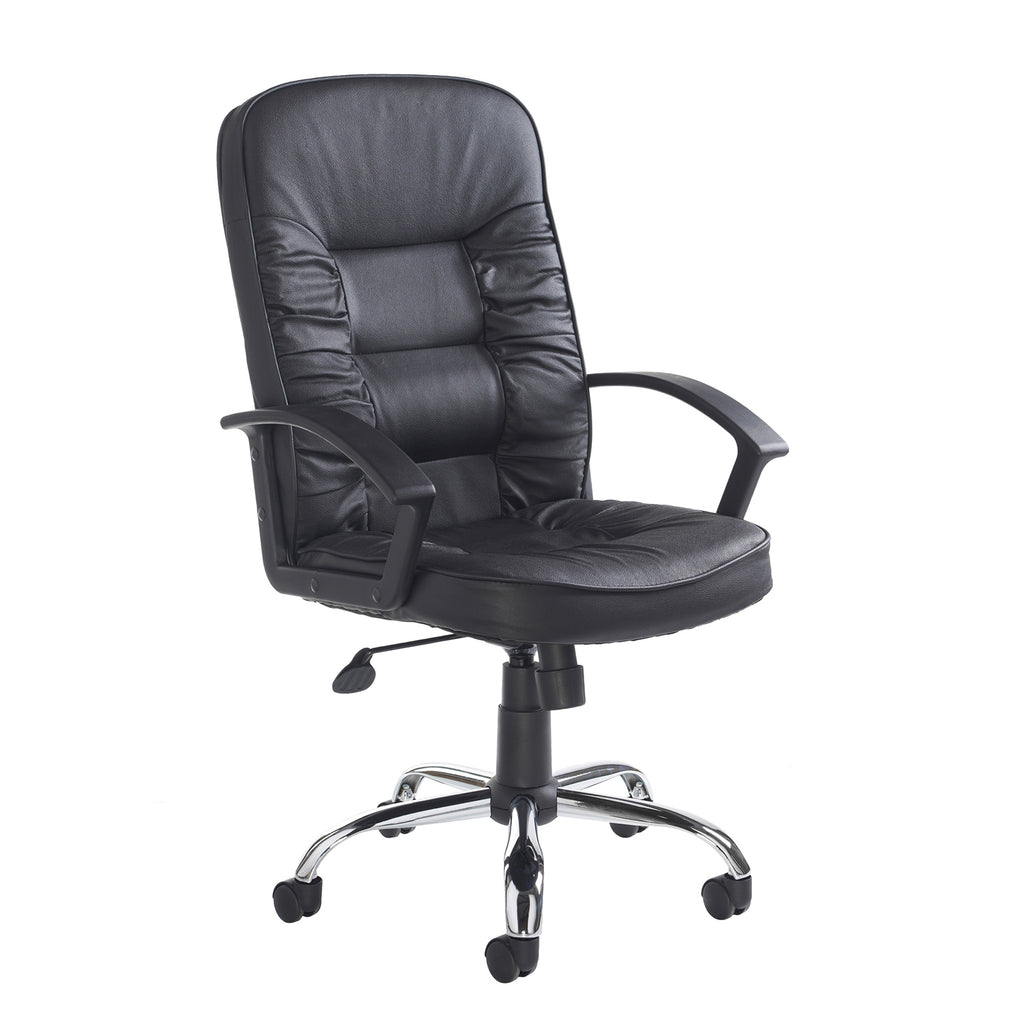 Black office chair with chrome base on a white background