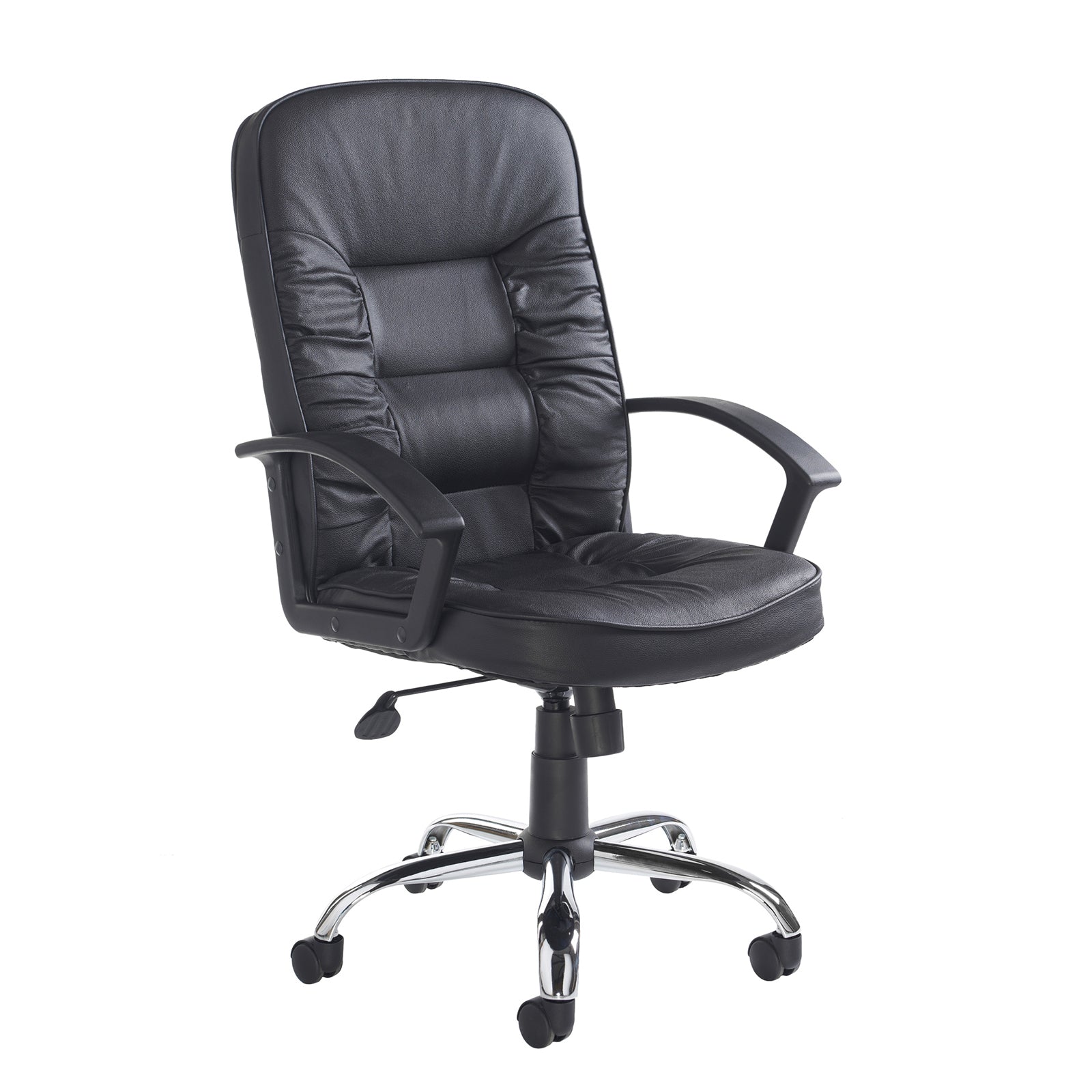Black office chair with chrome base on a white background