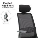 Close up of a chair with padded head rest on a white background