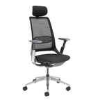 Mesh back black office chair with aluminium base on a white background