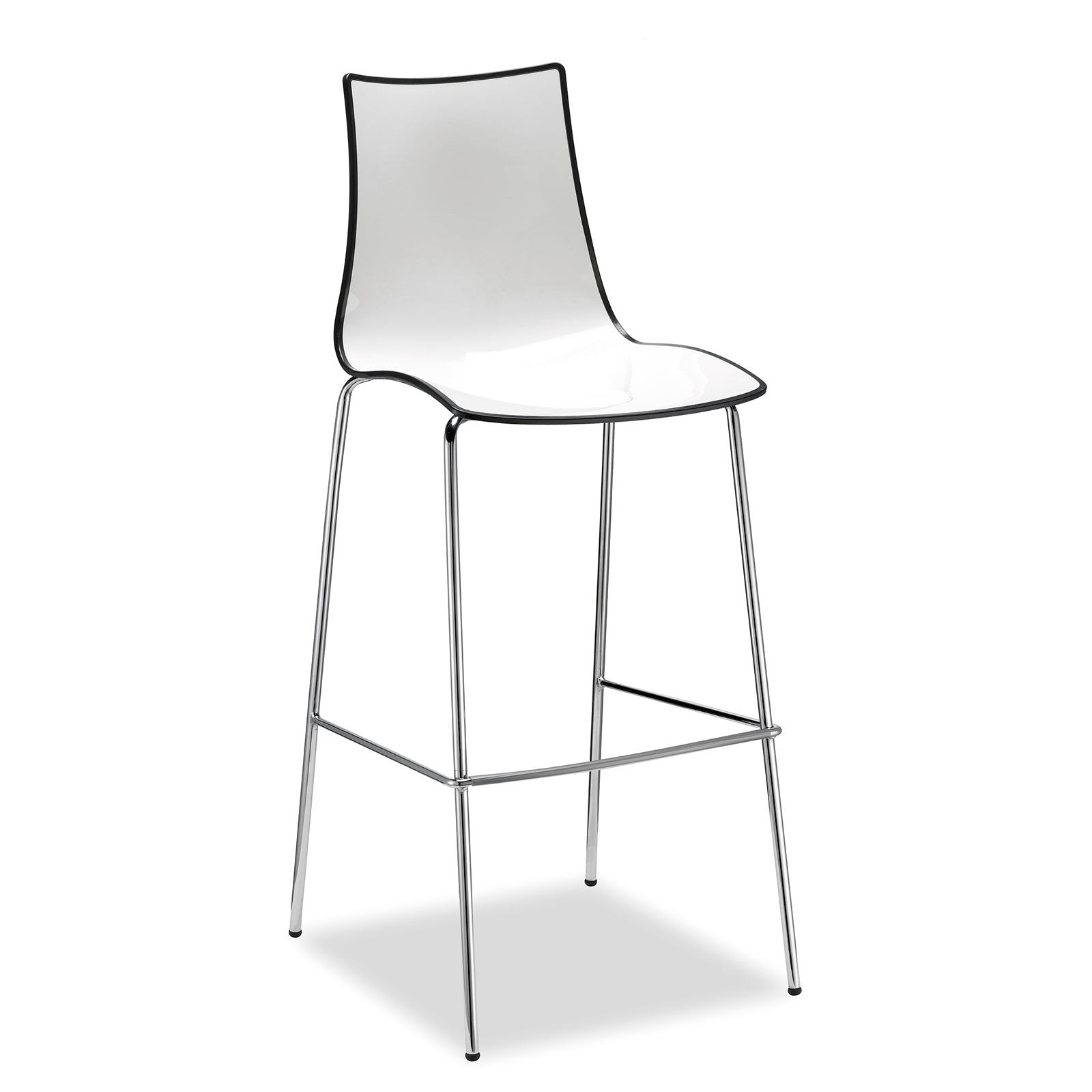 Bar stool with a white seat and anthracite frame on a white background