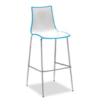 Bar stool with white seat and blue rim on a white background