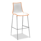 Bar stool with white seat and orange rim on a white background