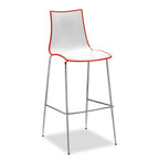 Bar stool with white seat and red rim on a white background